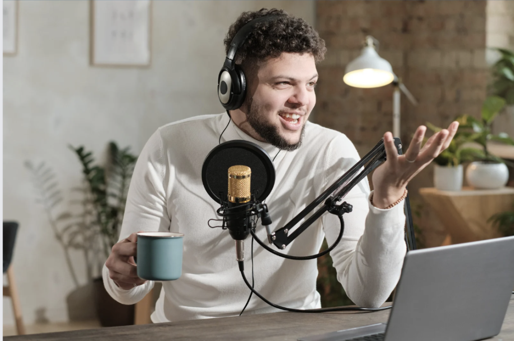 man doing a podcast